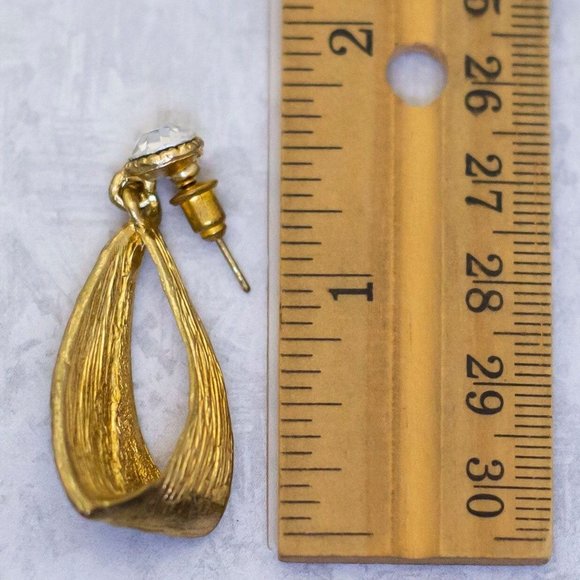 Vintage Gold Earrings, Rhinestone Earrings, Diamond Dangle Earrings - CF1 - Picture 2 of 2